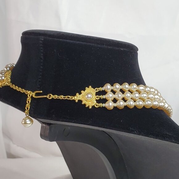 VTG Classiques Entier Triple Strand Faux Fresh Water Pearl Necklace Champaign - Picture 12 of 15